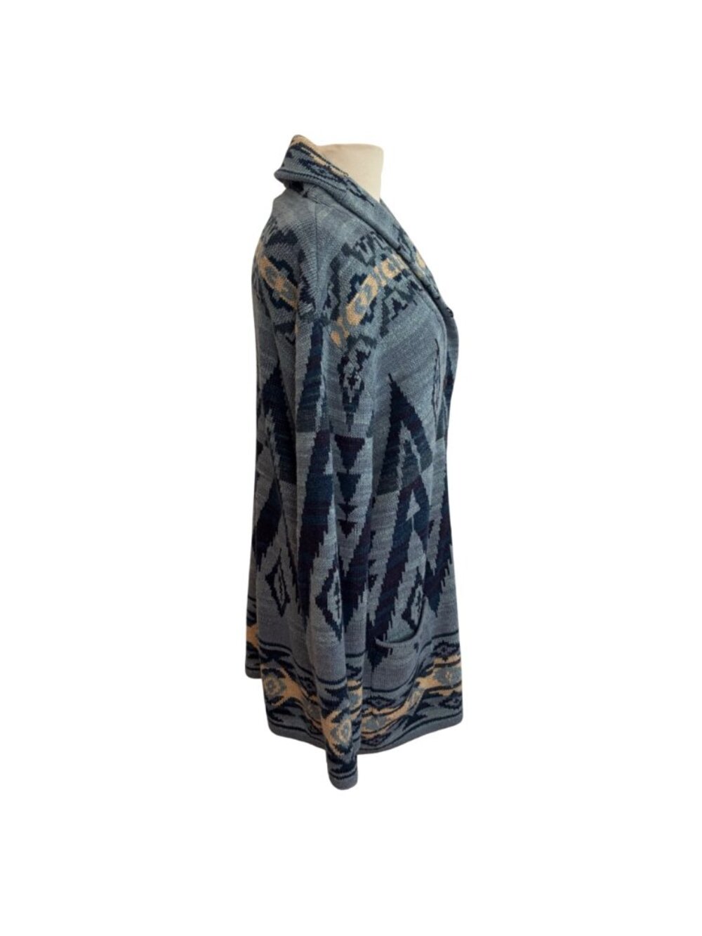 Polo Ralph Lauren Aztec Shawl Cardigan Sweater Women XL Blue Cotton Southwestern - Picture 13 of 14